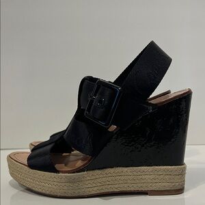 Coach Logo MaryAnne‎ Black Wedge Espadrille Platform Sandals Size 7.5